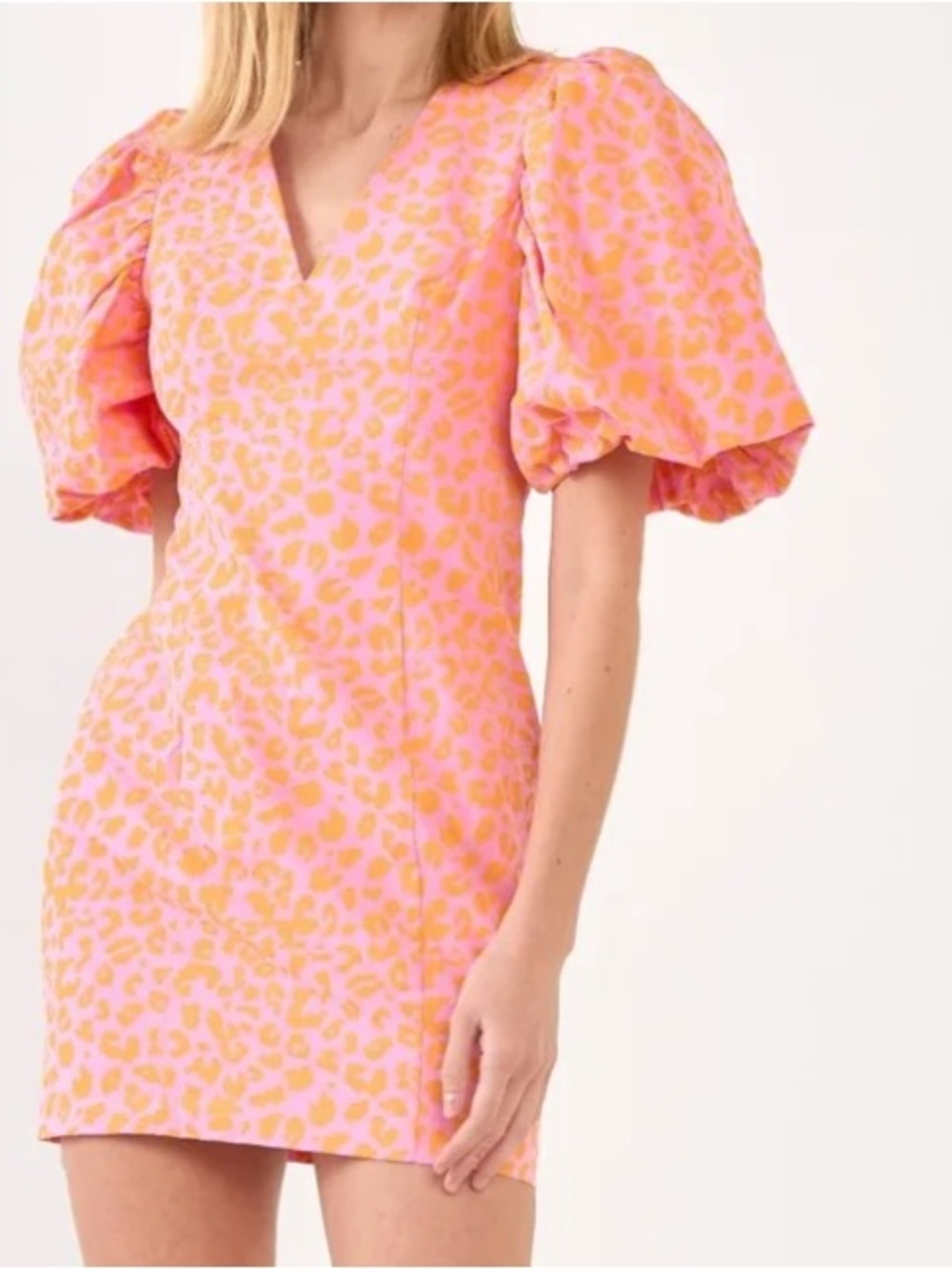 Endless Rose Pink and Orange Puff Sleeve Mini Dress